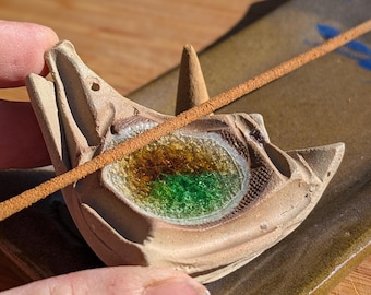 Recycled Molten Glass Handmade Ceramic Incense Holder: Stoneware Clay