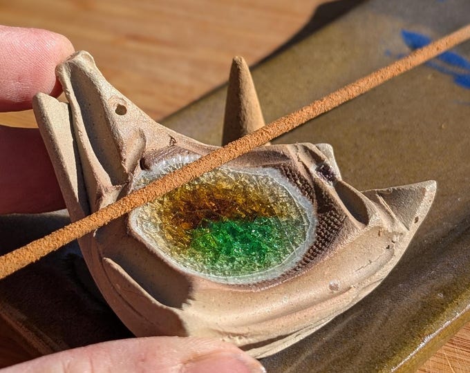 Recycled Molten Glass Handmade Ceramic Incense Holder: Stoneware Clay