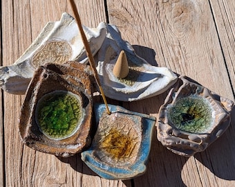 Unique Molten Sea Glass Incense Holder | Ceramic Burner for Sticks & Cones