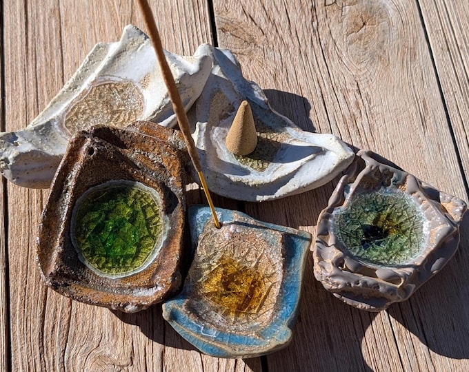 Unique Molten Sea Glass Incense Holder | Ceramic Burner for Sticks & Cones