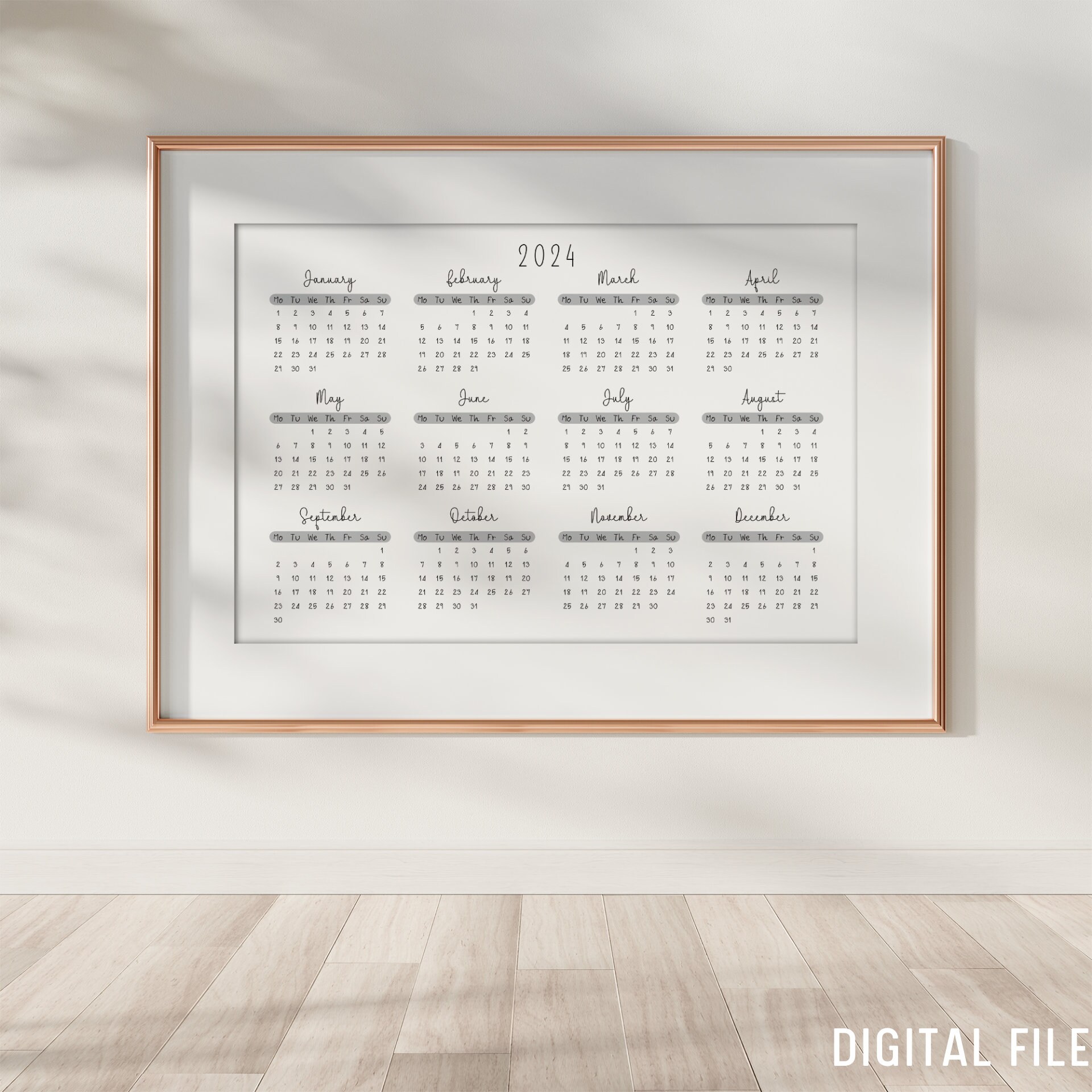 Printable Minimal Calendar 2024 Monthly Planner 2024 A3 A4 Letter Size ...