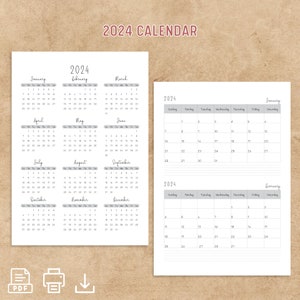 Printable Minimal Calendar Vertical 2024 | Monthly Planner 2024 | A3 A4 Letter | Printable Monthly Planner | Digital file | Transparent PNG