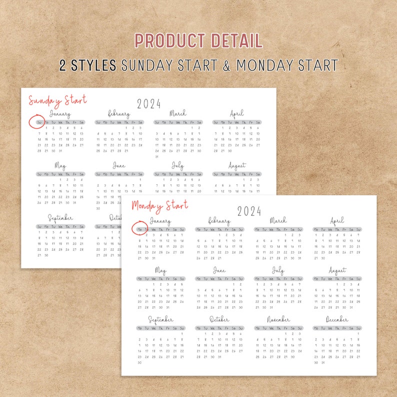 Printable Minimal Calendar 2024 | Monthly Planner 2024 | A3 A4 Letter ...