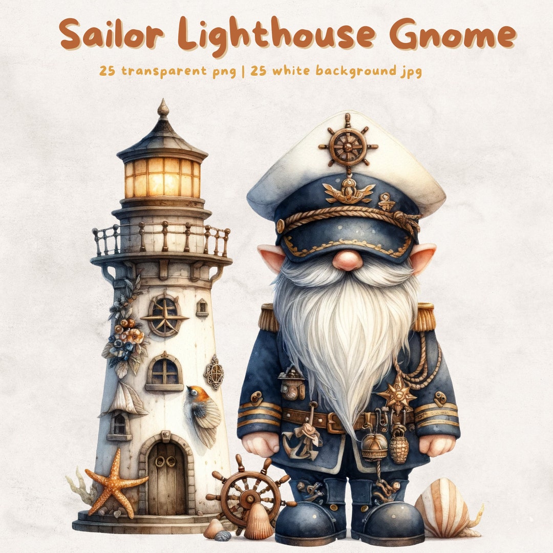 Watercolor Sailor Lighthouse Gnome Clipart Bundle (PNG) - Etsy