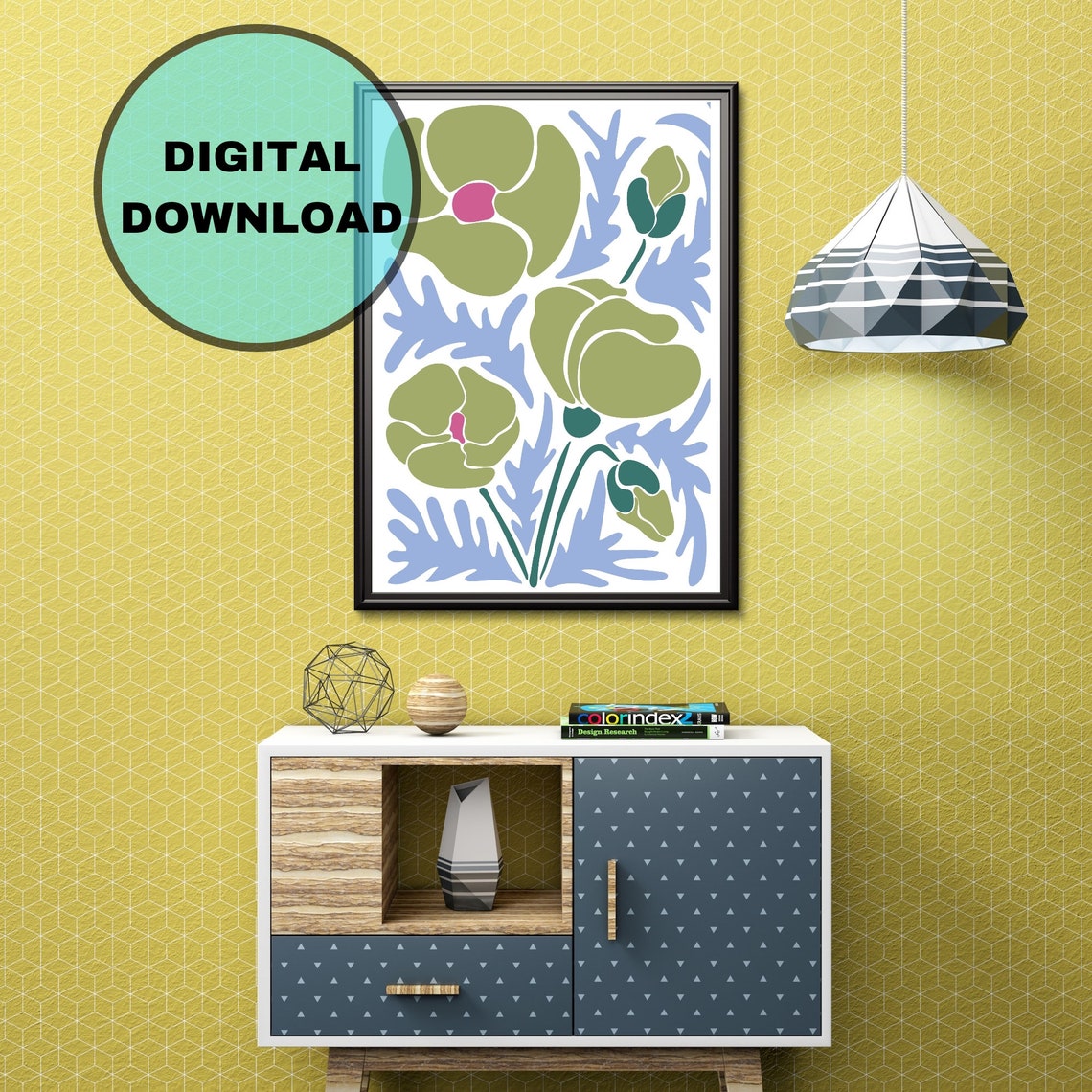 Green and Blue Floral Wall Art Print Abstract Floral Wall Etsy