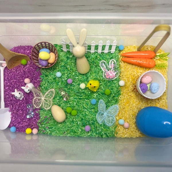 Easter / spring rice bin with lid sensory rice kit