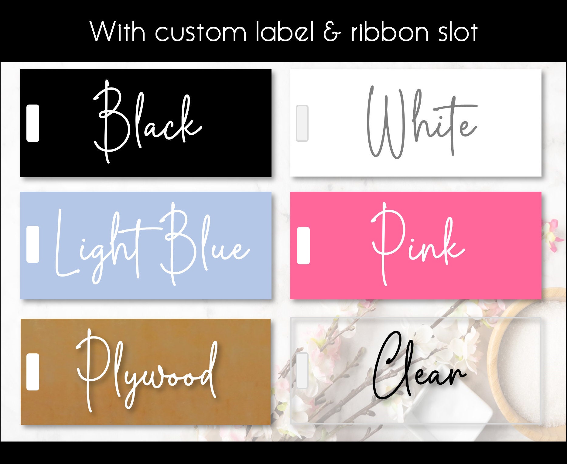 Acrylic Basket Swing Tag With Ribbon Slot & Custom Label