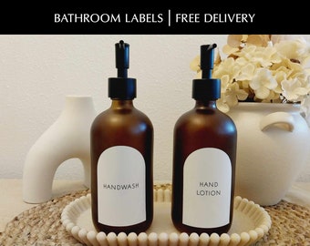 Customized Bathroom Labels | Value Pack | Waterproof Vinyl Custom Labels | Personalized Labels | Minimalist Arch Design