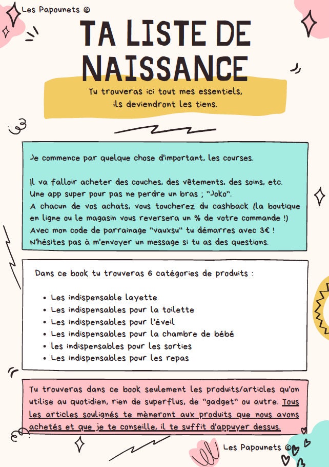 PDF Liste de Naissance Complète pour Bébé : Préparation sans Stress pour  les Parents et Idées de Cadeaux -  France