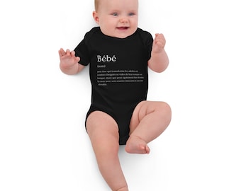Body de bebé humorístico de algodón orgánico negro | Definición divertida de bebé | 3 tamaños disponibles