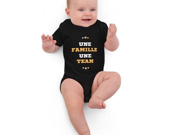 Organic Cotton Baby Bodysuit 'One Family One Team' | Available in Black and Organic Natural | 3 Sizes