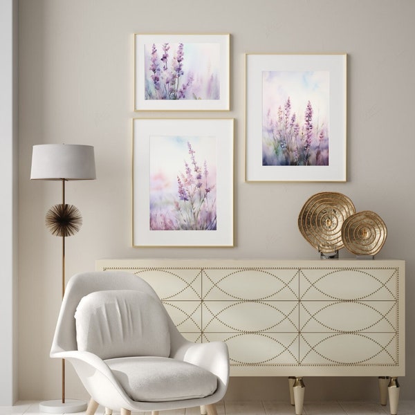 Lavender Print Set of 4, Watercolor Lavender, Floral Art Print, Farmhouse Wall Art, Botanical Poster, Home Design, Home Wall Art