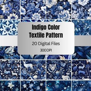 Blue and White, Indigo Color Textile Seamless Pattern, Indigo Color Textile Digital Paper, 20 Designs, Commercial Use, Indigo Color Patterns