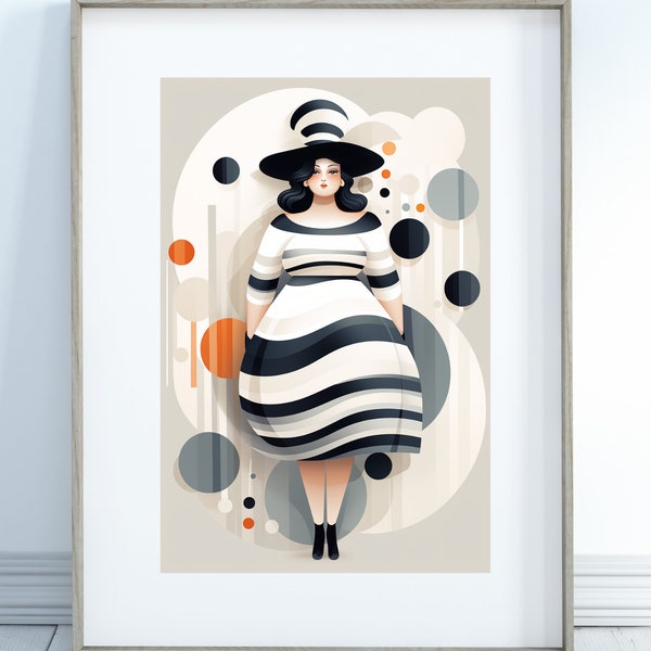 Abstract Woman in Striped Dress, Abstract Art Print, Figurative Art, Printable Art, Gallery Wall Art, Modern Wall Art, Printable Poster