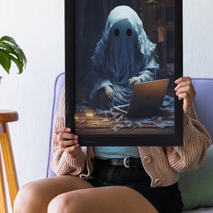 Ghost & Computer Poster, Sheeted Ghost Art Print, Little Ghostface ...