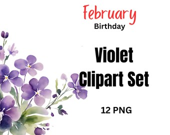 February Birth Flower Clipart | Watercolor Violet PNG (Digital Download)