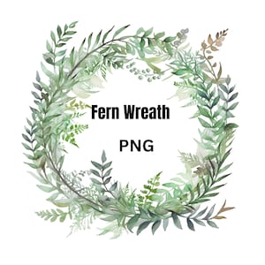 Couronne de fougères aquarelle, cadre fougère, cadre doux délicat pour logo d'invitation de mariage, clipart numérique PNG