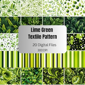 Lime Green Textile Seamless Pattern, Lime Green Textile Digital Paper, 20 Designs, Commercial Use, Lime Green Color Patterns