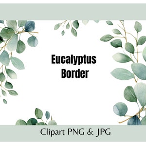 Eucalyptus border clipart. Frame PNG. Green leaves a watercolor background. Floral wedding invitation. Digital download. Wedding Invitation