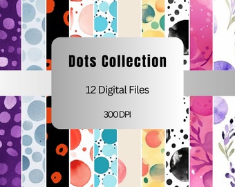 Watercolor Dots Pattern Collection, Printable Paper (Digital Download)