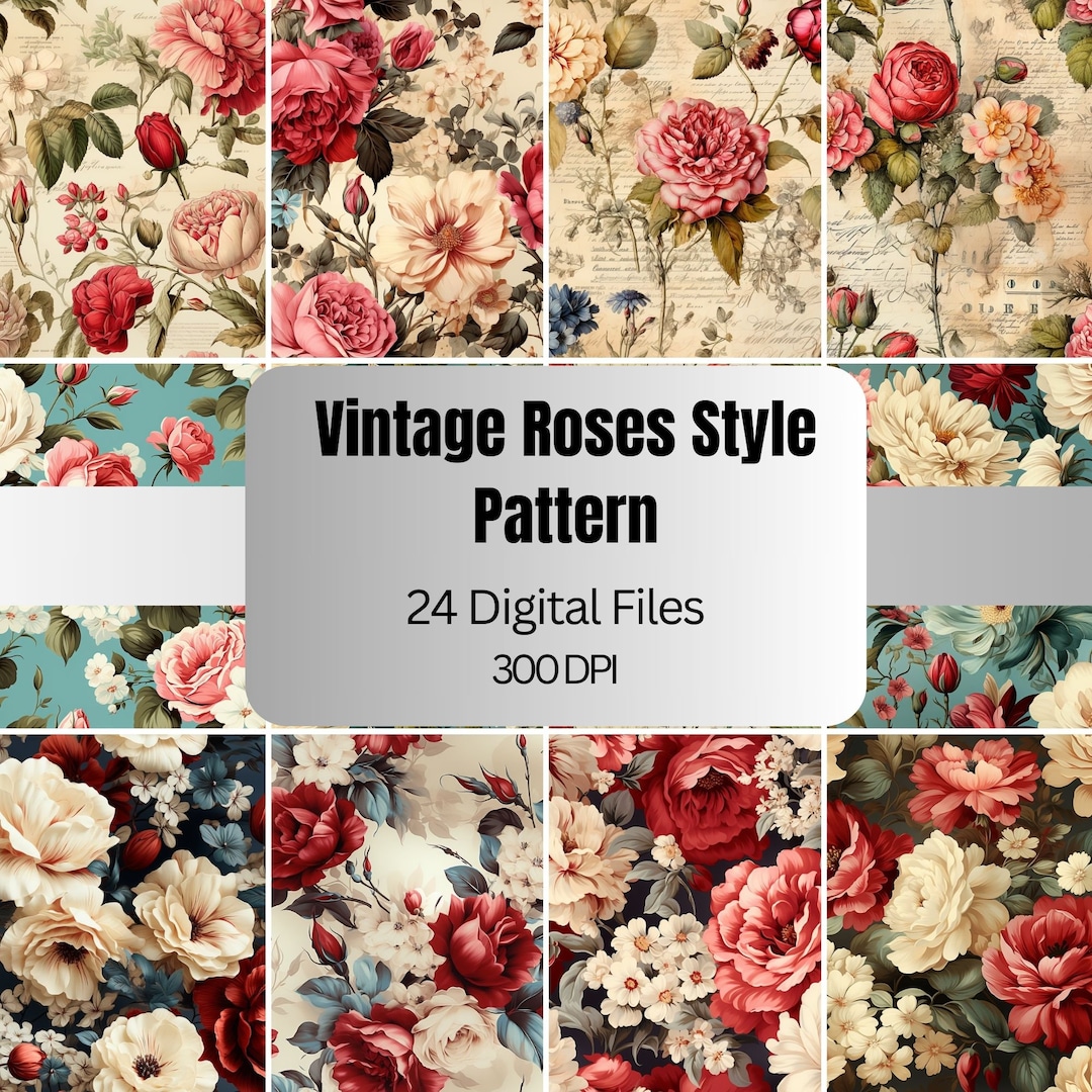 Vintage Roses Digital Paper, Shabby Chic Floral Patterns (downloadable ...