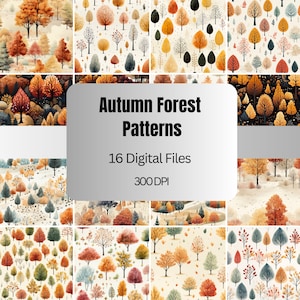 Autumn Forest Seamless Patterns, Fall Leaves Digital Paper (PNG, 300 dpi)
