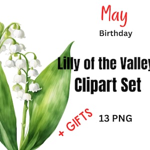 Lily of the Valley Clipart PNG – May Birth Flower | Watercolor White Flowers | Wedding Floral PNG | Botanical Digital Download