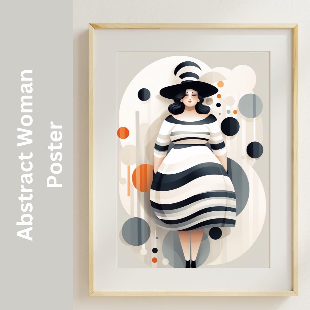 Abstract Woman Art Print, Striped Dress, Modern Gallery Wall (printable ...