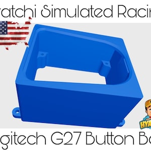 May include: A blue plastic box with a cutout for a Logitech G27 button box. The box is labeled "Hyatchi Simulated Racing".