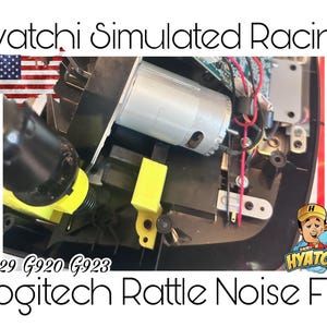 May include: An image of the internal components of a Logitech racing wheel, with the text "Hyatchi Simulated Racing" and "Logitech Rattle Noise Fix." The image also includes the text "G29 G920 G923."