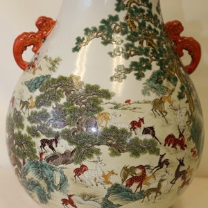 A Famille Rose Vase "One Hundred Deers", 19th Century, H 49cm