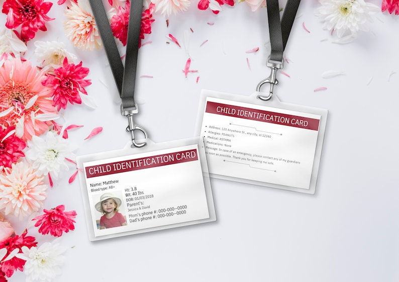 Fully Editable Child ID Card Template Printable Child Etsy