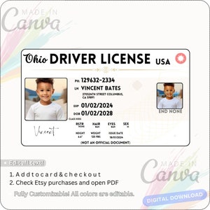 Canvas Editable Little Driver's License Personalized Novelty Driving Licence for Children's driver card offer free edit with canva