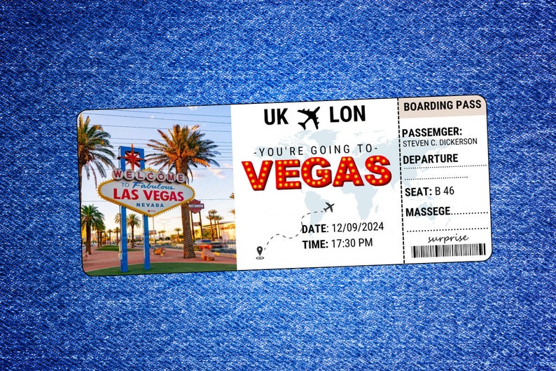 Personalised Las Vegas Boarding Pass Ticket, Boarding Pass Souvenir ...