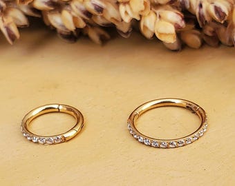 16G Cz gouden titanium scharnierring | Neusring met scharnierend segment | Septum-klikring | Kraakbeenring | Neusring | Helixoorbel hoepel|