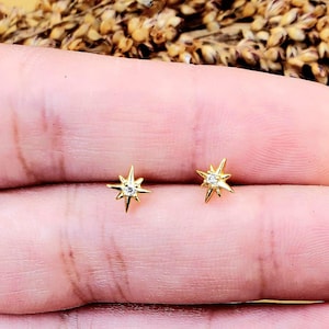 CZ Star Push Pin Labret | push  Back Earring | Tragus Stud | Flat Back Stud | Helix Stud | Cartilage Stud| Dainty stud earrings