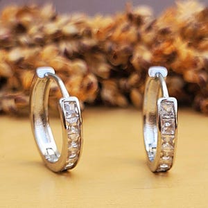 CZ Silver  Huggie Hoop Earrings, Gold conch hoop, Dainty pave zirconia hoops, Dainty & Minimalist Pave CZ Huggie Hoop Earrings,