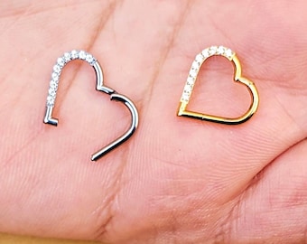 16G implantaat titanium scharnierende CZ hart hoepel / Daith-oorbel Daith Hoop / Helix Hoop / Titanium Daith Clicker / hart Daith-ring / 1,2 x 8/10 mm