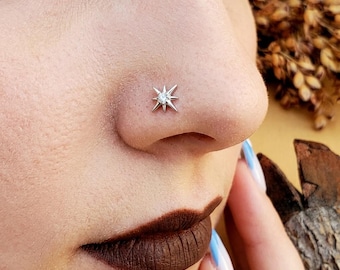 CZ ster push pins labret | Draadloze oorbel met platte achterkant | Tragusknop | Helix kraakbeenknop | Sierlijke steroorbel | Minimalistische sieraden