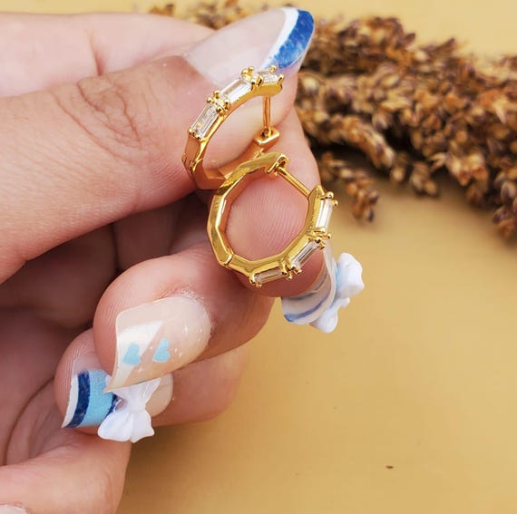 Square Edge hoop earrings huggie hoops earring |Chunky hoop earrings|  Sterling Silver huggie |Tiny gold hoop |Silver hoop Gold hoops