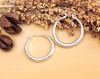 2&quot; 5 mm x 50 mm Effen dikke ronde oorringen Echt sterlingzilver 925| Zilveren effen oorringen| Huggie Hoops|