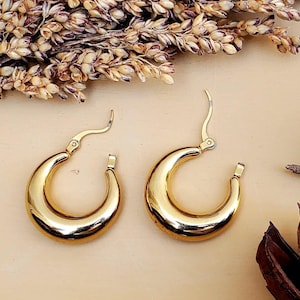 18K Gold Hoop Earrings Chunky Hoop Earrings Gold Hoops Small Gold Hoop Earrings Thick Hoop Earrings Large Hoops Mom Gift for Her