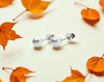 Sterling Silver Tiny Pearl Stud Earrings: Minimalist Stacking Jewelry