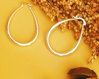 Grote ovale Huggie-oorbellen 925 sterlingzilver| XL-ring / extra groot |Zilveren oorringen|Earwire-oorring, ovale oorring| 4,1 x 3,3 CM
