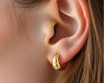 Sterling Silver Gold Chunky Hoop Earrings for Women | Gold Plated Thick Huggie Wide Hoops | Hypoallergenic 18mm Everyday Earrings