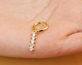 Dainty CZ Drop Earrings | Gold Dangle Pendant Hoop Earrings | Minimalist Bridal & Everyday Jewellery | Elegant Sparkle Gift for Her