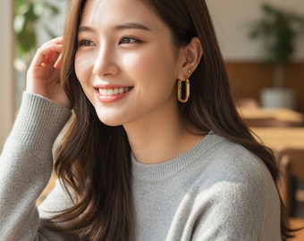 925 Sterling Silver Hoop Earrings | Small Square & Rectangle Geometric Hoops |Gold Plated Minimalist Chunky U Hoops | Hypoallergenic Jewelry