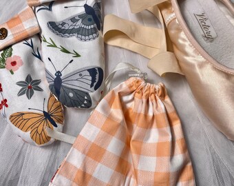 Pointe Shoe Dryer *Breeze scented.  Butterfly fabric with orange accents.  Button charms.