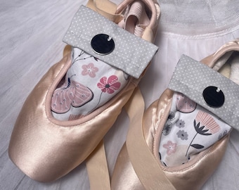 Pointe Shoe Dryer *Meddow scented.  Butterfly fabric with gray accents. Do what you love love what you do charms.