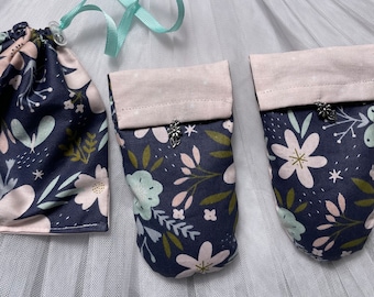 Pointe Shoe Dryer *Breeze scented. Navy blue with pink polka dot fabric.  Silver ballet charms or flower charm.